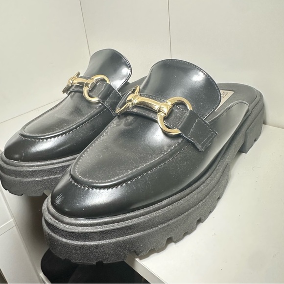 Steve Madden Black Mules with Gold Accents - Picture 4 of 9